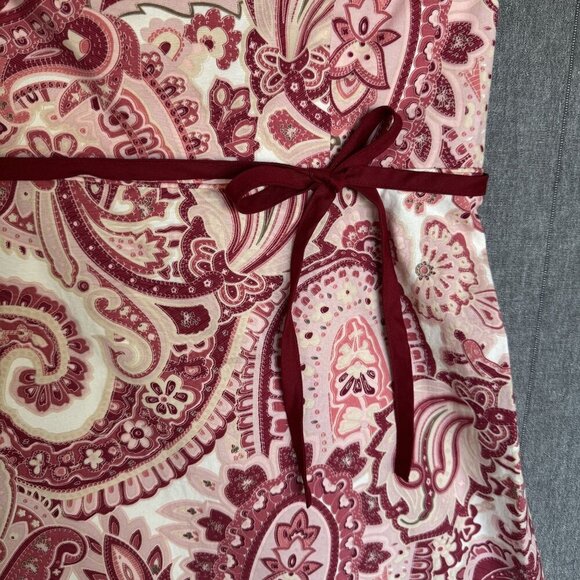 Y2K Vintage Old Navy Ivory Burgundy Pink Paisley Print Halter Neck Dress Size 10 - Picture 6 of 16